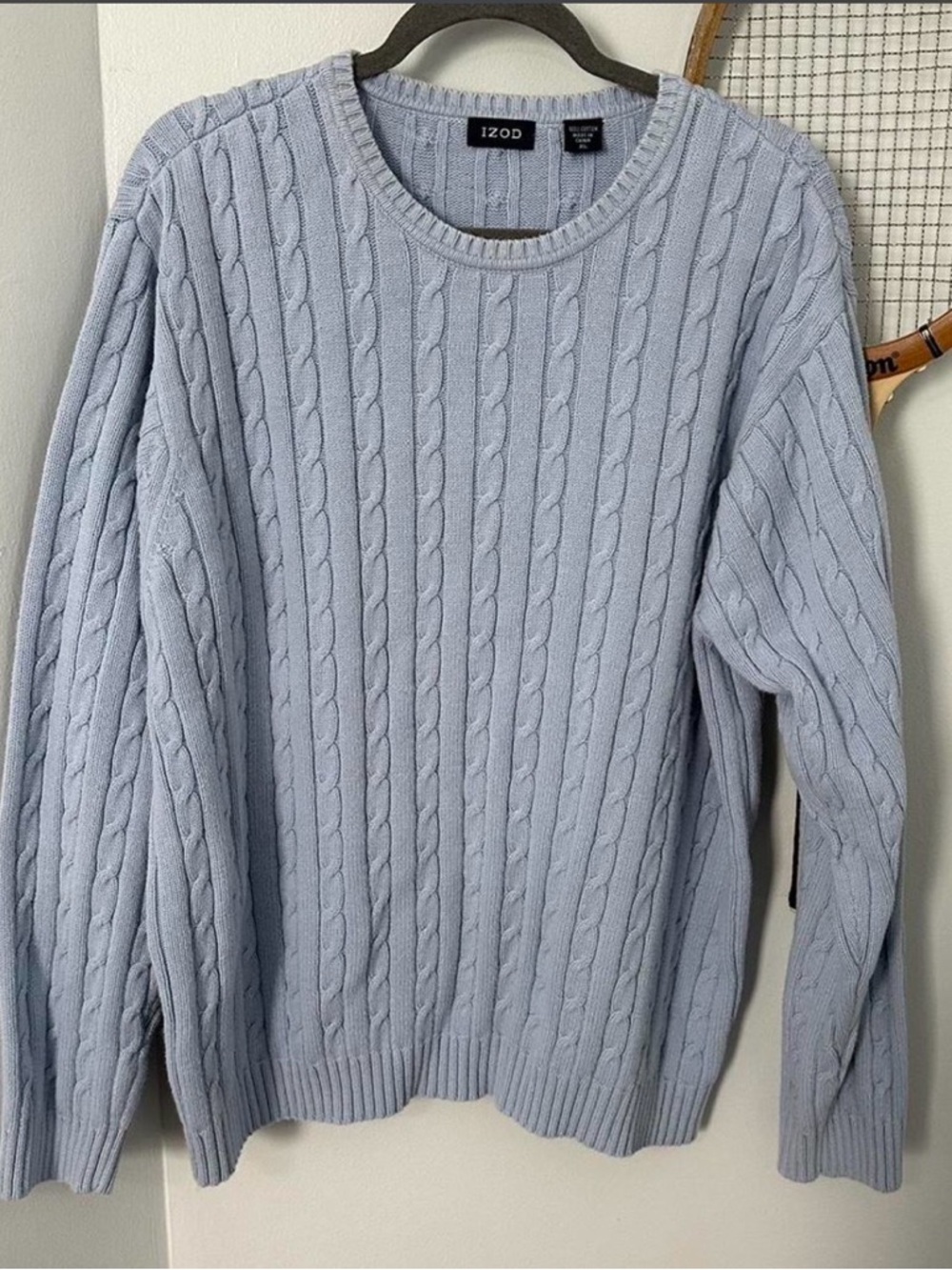 Izod Men’s Light Blue 100% cotton Cable-Knit Sweater